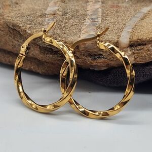 Madewell Premium Gold Hoops 14k Gold plated Twisted Chunky Hoops
